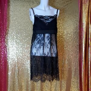 Black Lace Long Top/mini Dress
